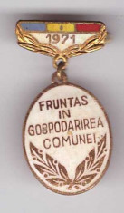 Insigna Fruntas in gospodarirea comunei 1971 foto