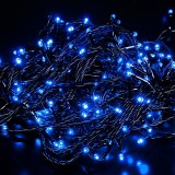 Instalatie Craciun 200 LED Albastru, 16m, 8 Functii, Consum Redus, Interior/Exterior