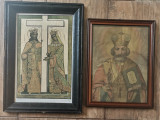 Litografii 2 icoane vechi Sf Nicolae si Sfinții &Icirc;mpărați Constantin și Elena