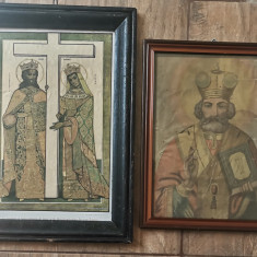 Litografii 2 icoane vechi Sf Nicolae si Sfinții Împărați Constantin și Elena