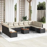 VidaXL Set de canapele pentru grădină 11 pcs Negru Rattan poli
