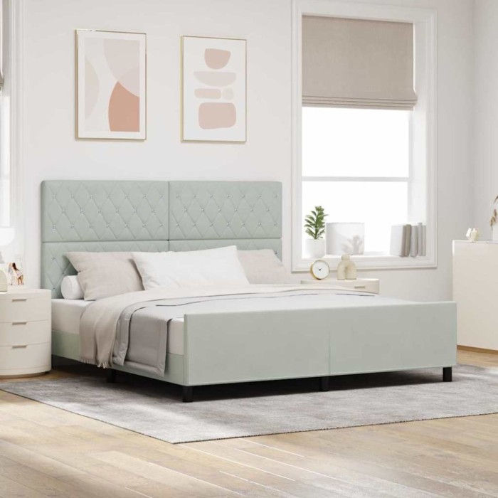 vidaXL Cadru de pat cu headboard Gri deschis 180 x 200 cm Catifea 3344891