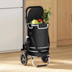 Cărucior de cumpărături cu roți și m&acirc;ner reglabil, negru, 40 L