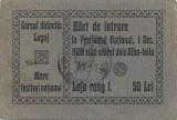 A3044N Bilet de intrare la Festivalul Național, 1 Decembrie 1920 ziua unirei dela Alba Iulia, Mare festival național, Loja rang I