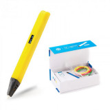 Creion 3D iSEN D14 3D Pen Galben, Display OLED, PLA ABS, 3 filamente