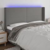 Cumpara ieftin Tăblie de pat cu LED, gri &icirc;nchis, 163x16x118/128 cm, textil