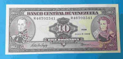 Bancnota veche Venezuela 10 Bolivares 1995 UNC foto