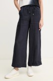 Marella pantaloni din in MATTINO femei, culoarea albastru marin, lat, high waist, 2513131084200