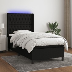 vidaXL Pat cu arcuri, saltea și LED, negru, 90x190 cm, textil 3138519