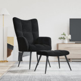 Gossi scaun de relaxare cu taburet, negru, catifea