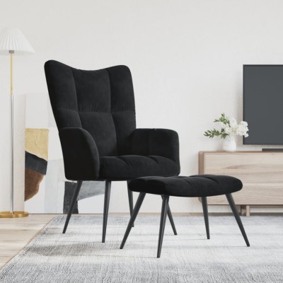 Gossi scaun de relaxare cu taburet, negru, catifea foto
