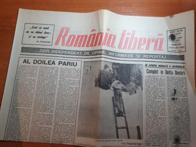 ziarul romania libera 1 august 1990-articolul &amp;quot; complot in delta dunarii&amp;quot; foto