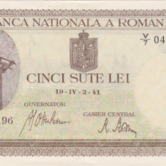ROMANIA 500 LEI Aprilie 1941 XF+