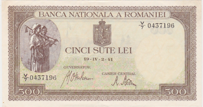 ROMANIA 500 LEI Aprilie 1941 aUNC