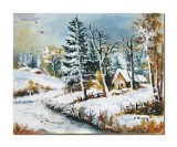Cumpara ieftin Tablou peisaj de iarna pictat manual, Hibernal, 50x40cm ulei pe panza, Constantin Feraru