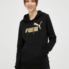 Puma bluză trening culoarea negru, cu glugă, imprimeu 849096