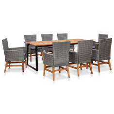 Set mobilier de exterior, 9 piese, gri, poliratan, lemn acacia