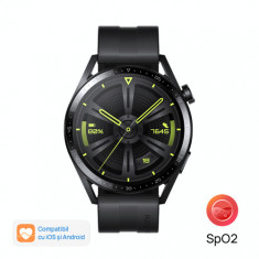 Smartwatch Huawei Watch GT 3 Active, Display AMOLED 1.43inch, 32MB RAM, 4GB Flash, Bluetooth, GPS, Carcasa Otel, Bratara Fluoroelastomer , Rezistent l