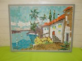 Peisaj mediteranean - superb tablou MOZAIC handmade , decoratiune de perete , semnat