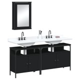 VidaXL Set mobilier de baie, 3 piese, negru, lemn compozit