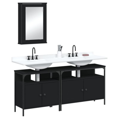 Set mobilier de baie, 3 piese, negru, lemn compozit foto