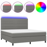 Cumpara ieftin Pat cu arcuri, saltea si LED, gri inchis, 160x200 cm, textil