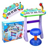 Cumpara ieftin INSTRUMENT MUZICAL PIANINA ELECTRONICA MALPLAY CU SCAUN SI MICROFON 45 CM INALTIME ALBASTRU