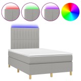 Cumpara ieftin Pat cu arcuri, saltea si LED, gri deschis, 120x190 cm, textil