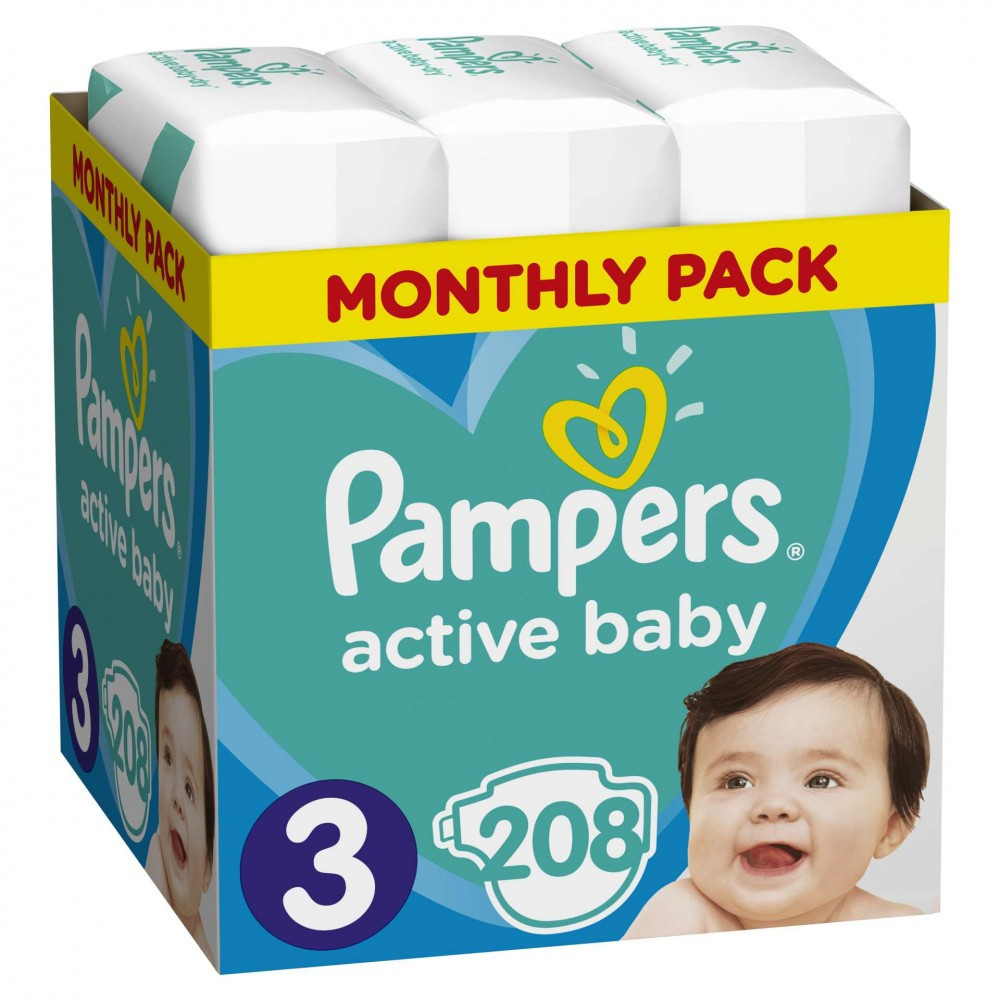 Scutece Pampers pentru o luna Active Baby 6-10kg Midi 3 (208buc) | Okazii.ro