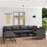 vidaXL Set mobilier de grădină cu perne, 7 piese, gri, poliratan 3059758