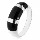Inel realizat din argint 925, suprafață convexă rotunjită, dreptunghiuri negru - Marime inel: 53