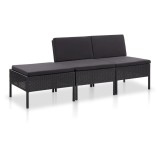Cumpara ieftin Gossi set mobilier de gradina cu perne, 3 piese, negru, poliratan