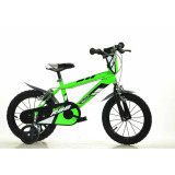 Bicicleta copii 14 inch, R88 Verde, 4-7 ani, roti ajutatoare incluse, Dino Bikes