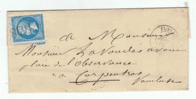 France 1869 Postal History Rare Cover FLORAC LOZERE to CARPENTRAS D.705 foto