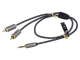 Cablu Jack 3,5mm 3pin la RCA x2 1m Placaj Aurit PVC, Goobay