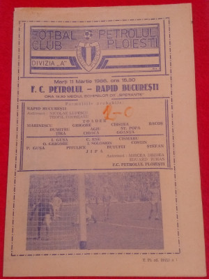 Program meci fotbal PETROLUL PLOIESTI - RAPID BUCURESTI (11.03.1986) foto