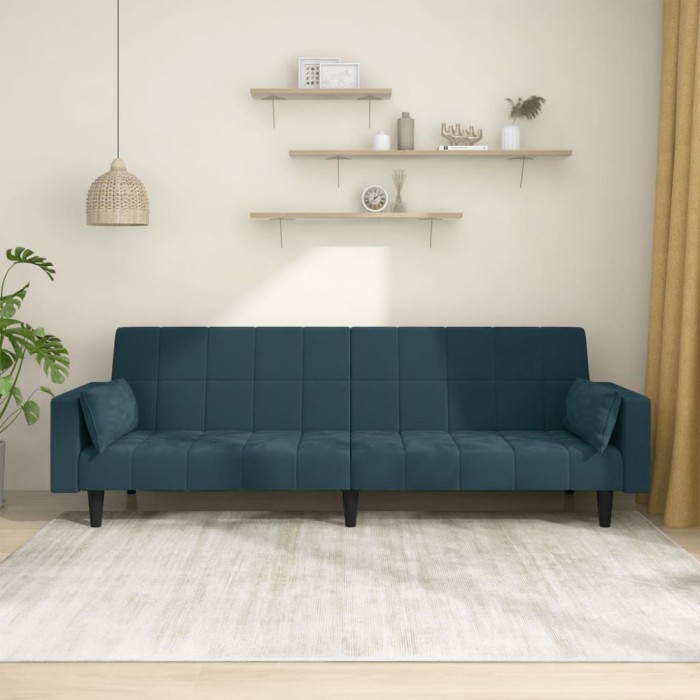 vidaXL Canapea extensibilă cu 2 locuri, 2 perne, albastru, catifea 375846