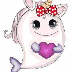 Sticker decorativ Unicorn cu inimioara, Mov, 75 cm, 1240-1ST