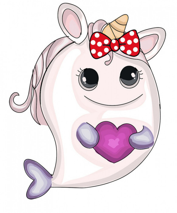 Sticker decorativ Unicorn cu inimioara, Mov, 75 cm, 1240-1ST