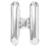 Balon folie metalizata litera h, flippy, 80 cm, umflati cu heliu sau aer, ambalaj individual, pai inclus, argintiu