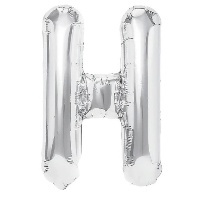 Balon folie metalizata litera h, flippy, 80 cm, umflati cu heliu sau aer, ambalaj individual, pai inclus, argintiu