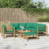 Gossi set mobilier de gradina cu perne verzi, 8 piese, bambus
