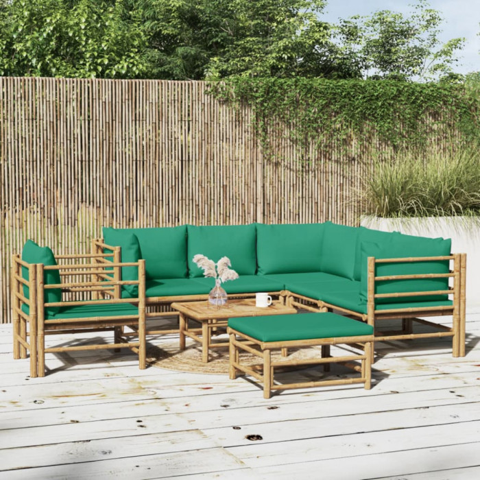 Set mobilier de gradina cu perne verzi, 8 piese, bambus GartenMobel Dekor