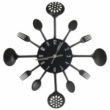 Ceas perete cu model lingura/furculita, negru, 40 cm, aluminiu