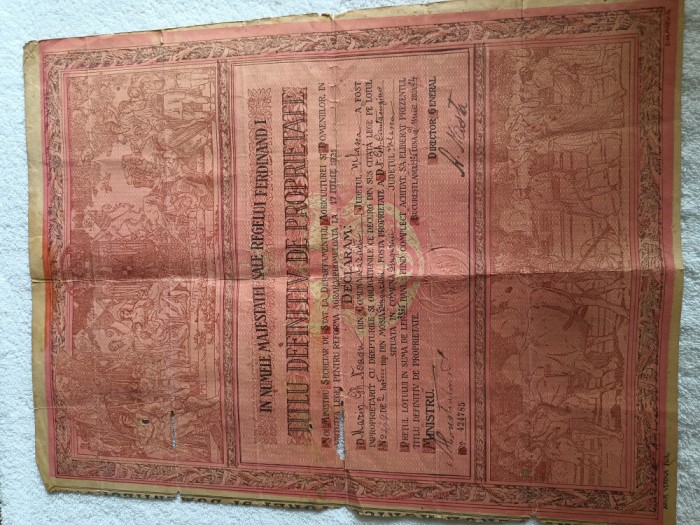 Act definitiv de proprietate anul 1921 , facut de Ferdinand I , Regele Romaniei