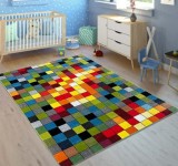 Cumpara ieftin Covor Camera Copii Model Patratele 11161-130, Marime 80 x 150 cm, Multicolor, Inaltime Fir 9 mm, Antialergic, Polipropilena, Gradinita, Cresa, Loc de, KOLIBRI