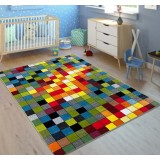Covor Camera Copii Model Patratele 11161-130, Marime 80 x 150 cm, Multicolor, Inaltime Fir 9 mm, Antialergic, Polipropilena, Gradinita, Cresa, Loc de