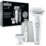 Epilator Braun Silk-&eacute;pil 9 9-241 Wet &amp;amp; Dry, MicroGrip, Smart Light, 2 viteze, 40 pensete, Trimmer bikini + accesorii, Cap de ras + Pieptene, 1 cap