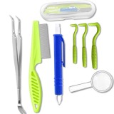Cumpara ieftin Kit pentru indepartarea capuselor, 7 piese, carlige, pensete, lupa, pieptene, carcasa depozitare