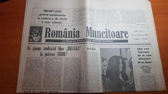 ziarul romania muncitoare 9 februarie 1990-sindicatul liber unitatea